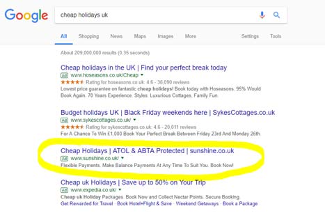 Cheap holiday - search results