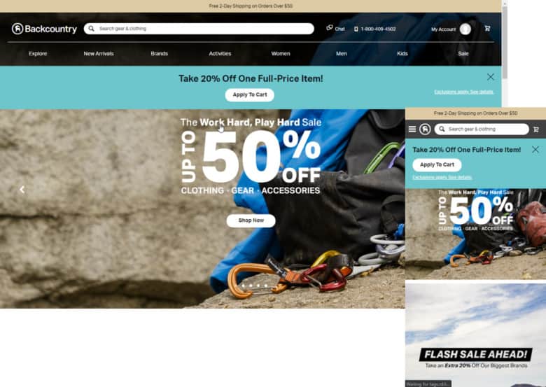 Backcountry's use of global elements on Desktop and Mobile