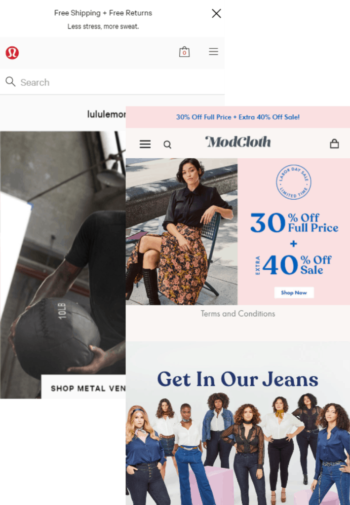 Lululemon and ModCloth's use of Site Search