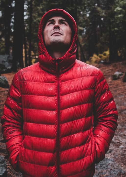 Man in red waterproof jacket