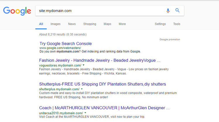 Google search results for site: