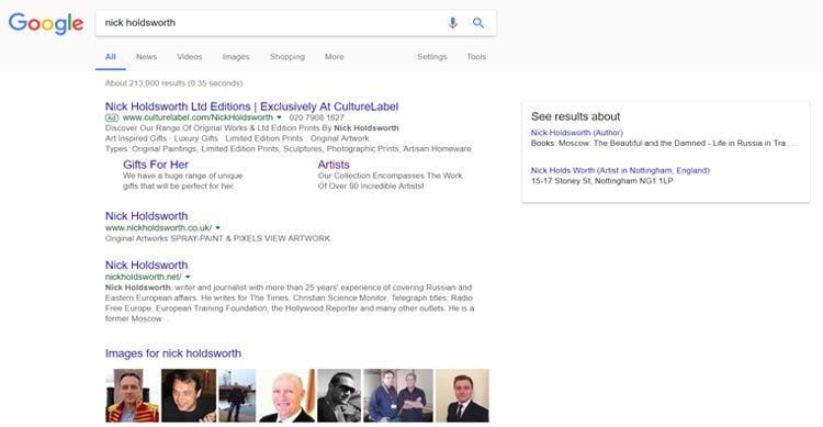 Nick holdsworth - search results - screenshot