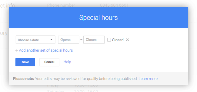 Special hours