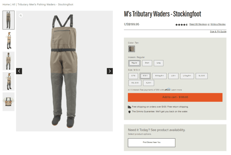 Simms Fishing product page for M's Tributary Waders - Stockingfoot. US $199.95.